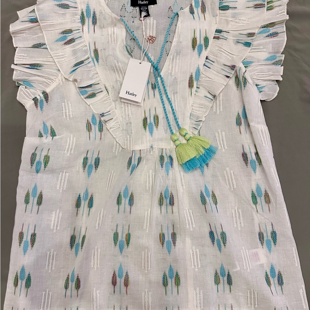 Blue Feather Ikat Popover Blouse